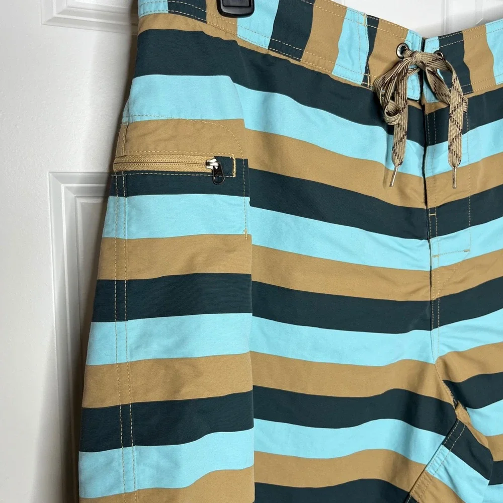 Patagonia Men Size 38 Wavefarer Board Shorts Striped Blue‎ Brown
